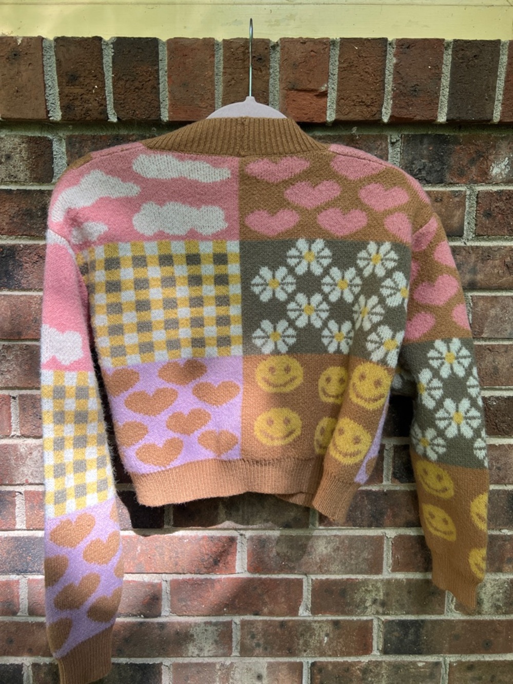 Debut Patchwork Knit Cardigan in Pink, Tan, Yellow - Picture 4 of 5